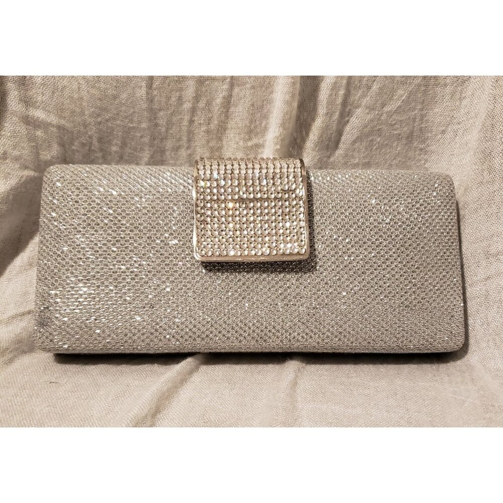 Majid Sparkly Silver Evening Box Bag w/ Two Detachable Straps